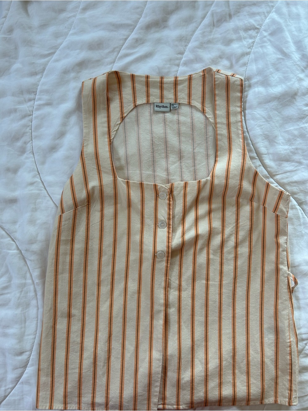 Rhythm. Cream and Orange Striped Sleeveless Button-Front Camisole